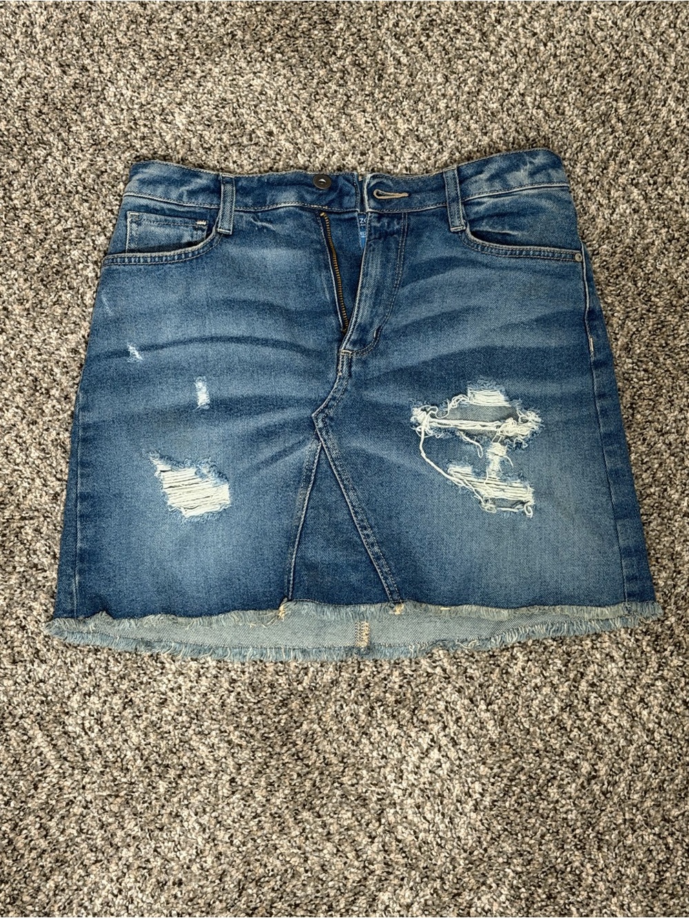 Arizona Jean Co Distressed Denim A-Line Short Skirt Blue Zip Pockets Size 7